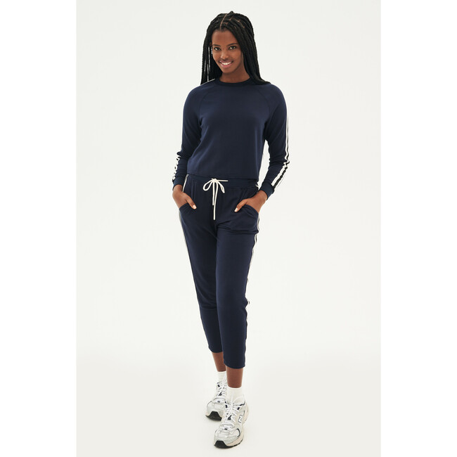 Women's Warm Up Crop Fleece Sweatshirt, Indigo/Vintage White - Sweatshirts - 4