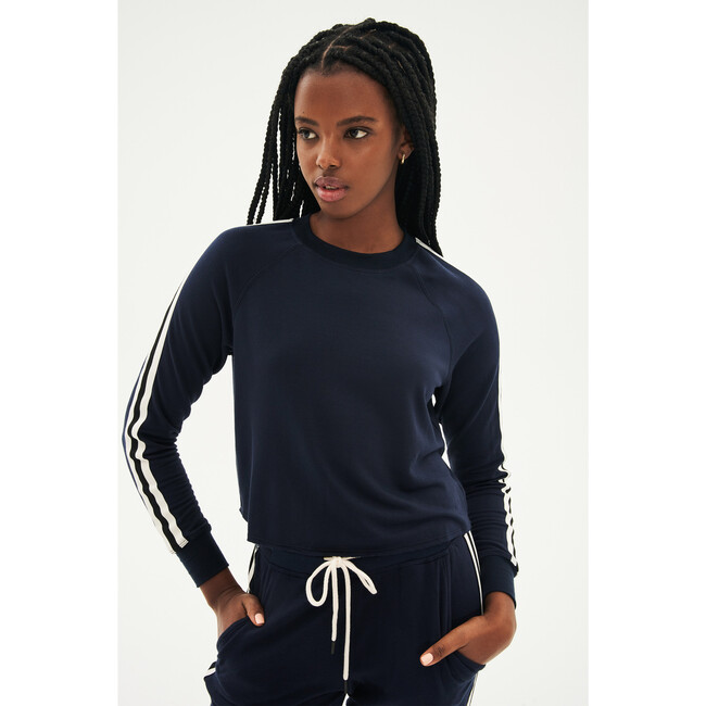 Women's Warm Up Crop Fleece Sweatshirt, Indigo/Vintage White - Sweatshirts - 5
