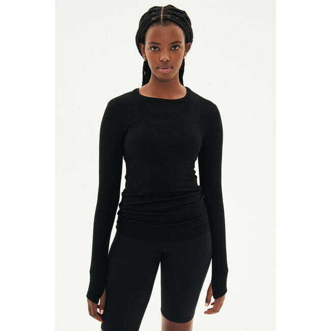 Women's Louise Rib Long Sleeve, Black - T-Shirts - 5