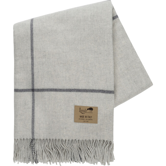 Windowpane Cashmere/Lambswool Blend Throw, Light Gray and Light Gray - Throws - 1