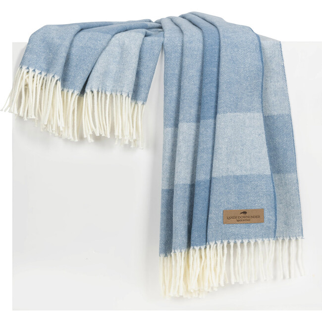 Hampton Plaid Herringbone Throw, Chambray - Throws - 1