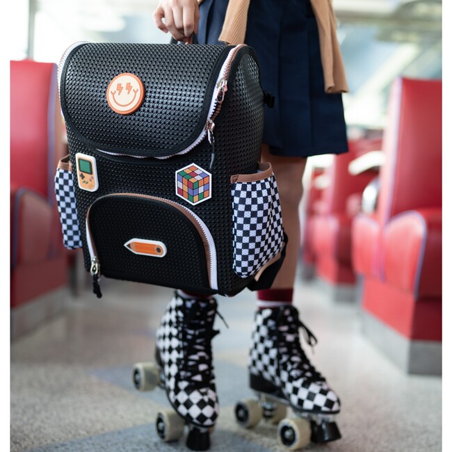 Student Backpack, Checkered Black