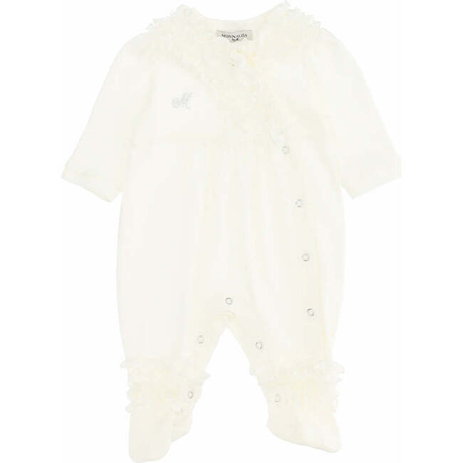 Lace Ruffle Bodysuit, Cream - Bodysuits - 1