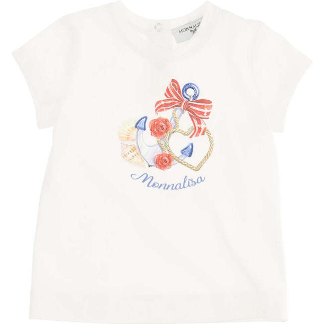 Ocean Theme Logo T-Shirt, Cream - Tees - 1