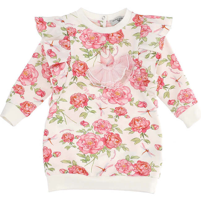 Rose Print Sweater Dress, Cream - Dresses - 1