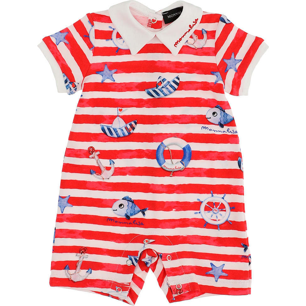 Striped Ocean Shortie Bodysuit, Red - Bodysuits - 1