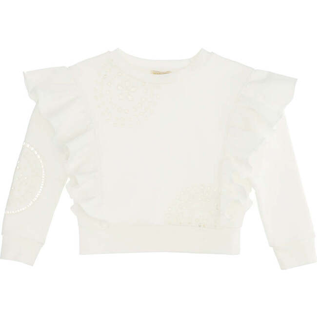 Lace Ruffle Sweater, Cream - Sweaters - 1
