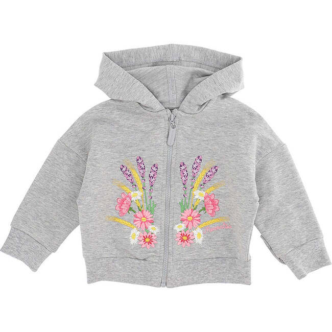 Floral Embroidered Hoodie, Gray - Sweatshirts - 1