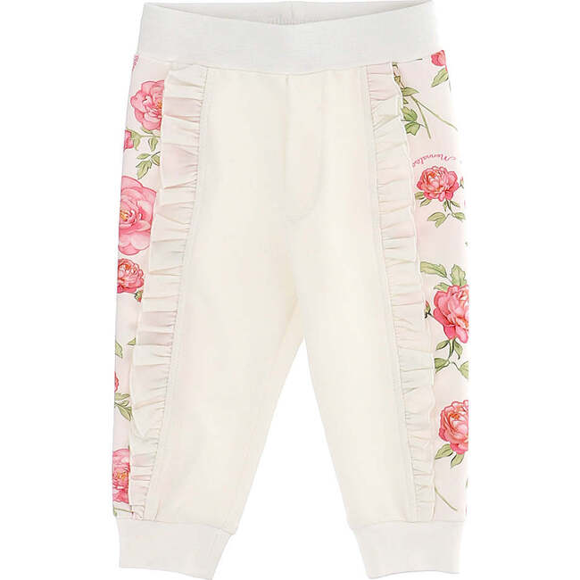 Floral Rose Print Sweatpants, Cream - Sweatpants - 1