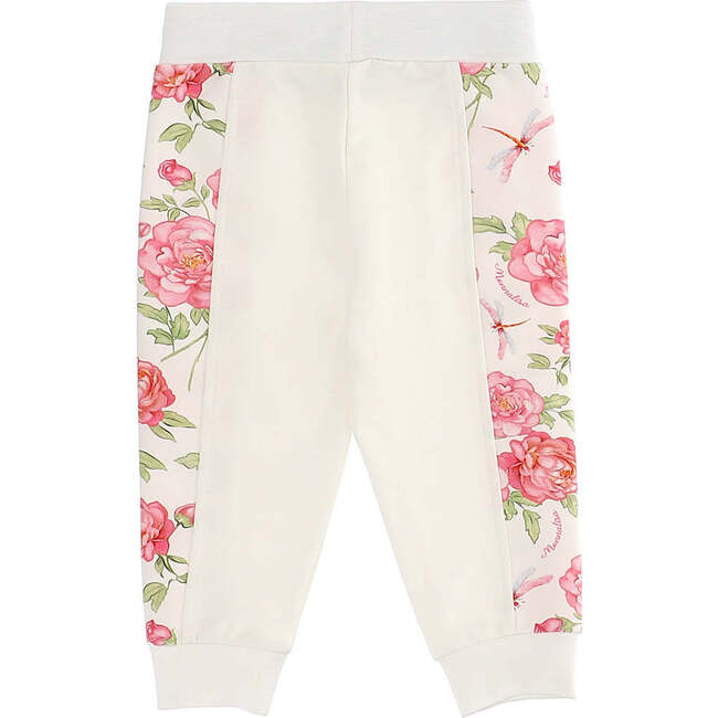 Floral Rose Print Sweatpants, Cream