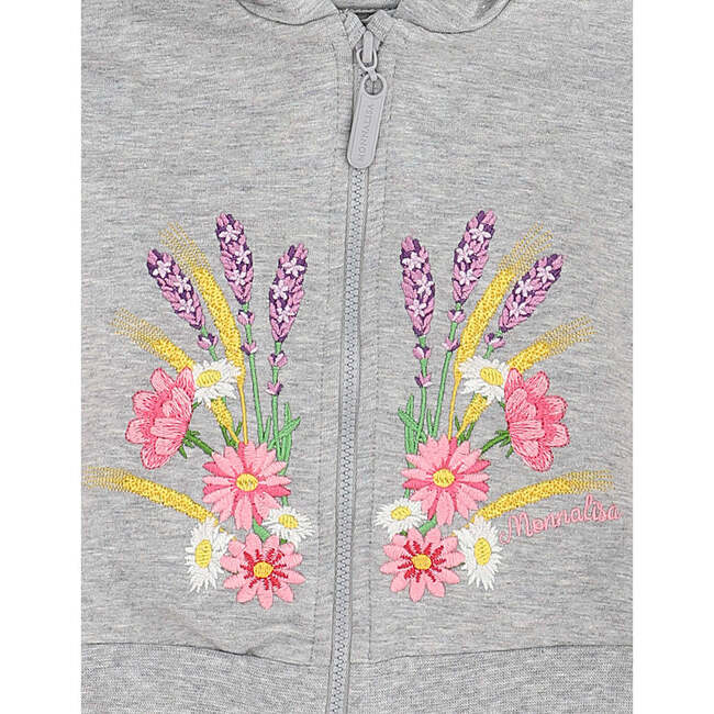 Floral Embroidered Hoodie, Gray