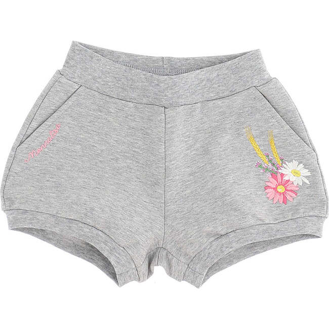 Embroidered Rose Shorts, Gray