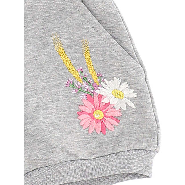 Embroidered Rose Shorts, Gray