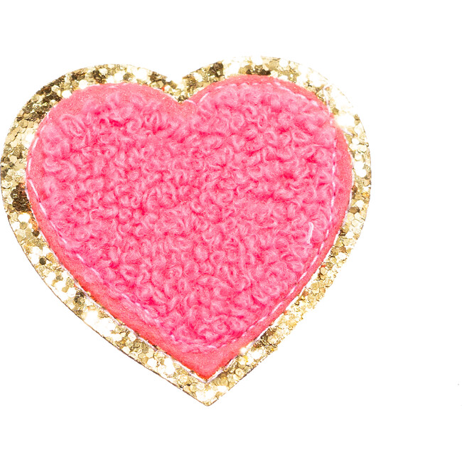 Chenille Sparkle Heart Patch, Hot Pink