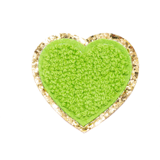Chenille Sparkle Heart Patch, Lime Green