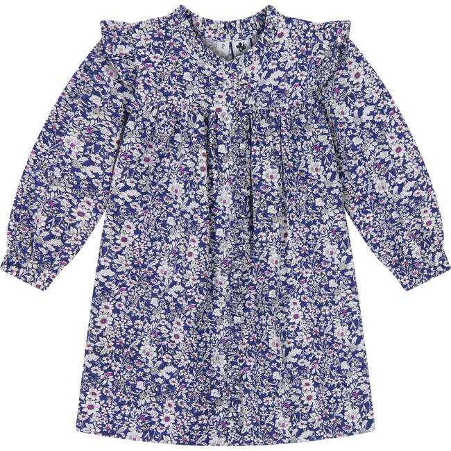 Quinn Ruffle Dress, Magenta Navy Floral