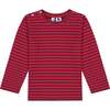 Henry Button Tee, Red Stripe Navy - T-Shirts - 1 - thumbnail