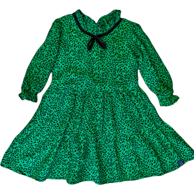Tiered Dress, Green Leopard/ Green - Dresses - 1