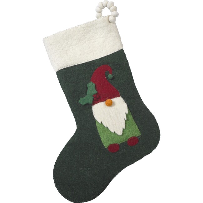 Hand Felted Wool Christmas Stocking, Gnome On Green