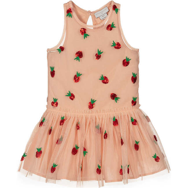 Sequin Strawberry Tulle Dress, Pink - Dresses - 1