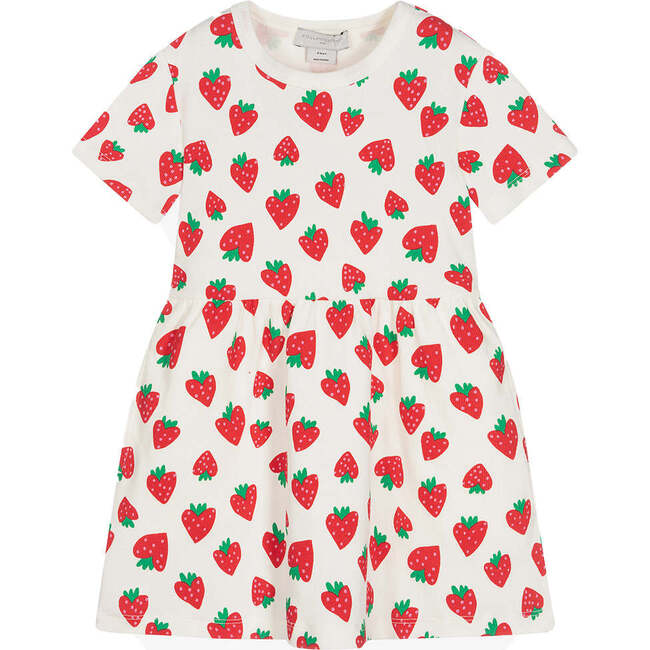 Strawberry Allover Jersey Dress, White