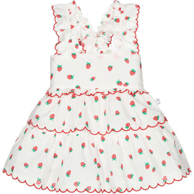 Mini Strawberry Jacquard Dress, White