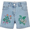 Floral Embroidered Denim Shorts, Blue - Shorts - 1 - thumbnail