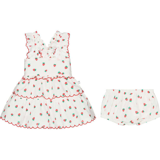 Mini Strawberry Jacquard Dress, White