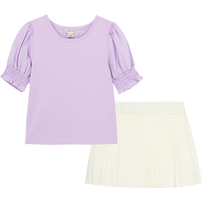 Puff Sleeve Top and Skirt Set, Lilac