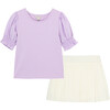 Puff Sleeve Top and Skirt Set, Lilac - Blouses - 1 - thumbnail