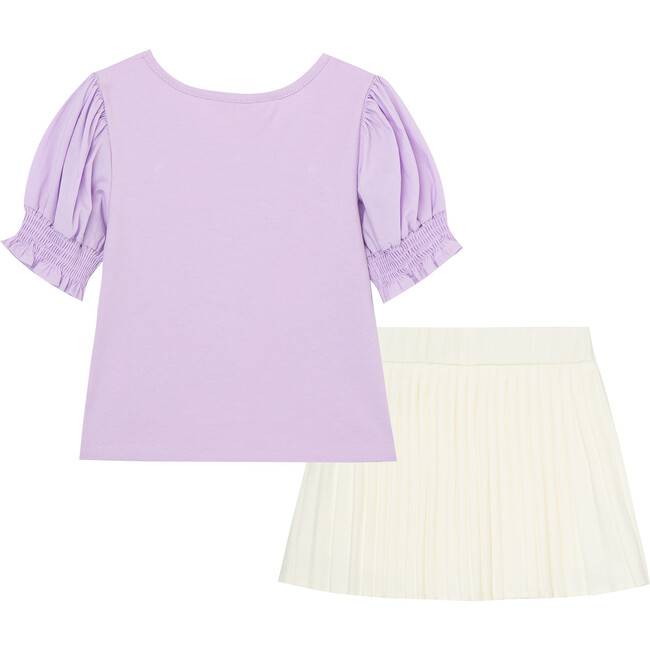 Puff Sleeve Top and Skirt Set, Lilac - Blouses - 2