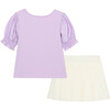 Puff Sleeve Top and Skirt Set, Lilac - Blouses - 2