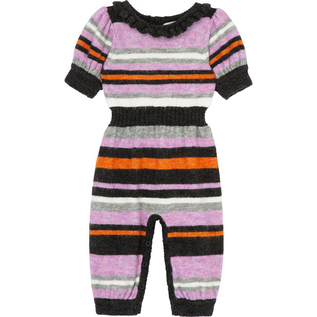 Baby Striped Sweater Coverall, Purple - Onesies - 1