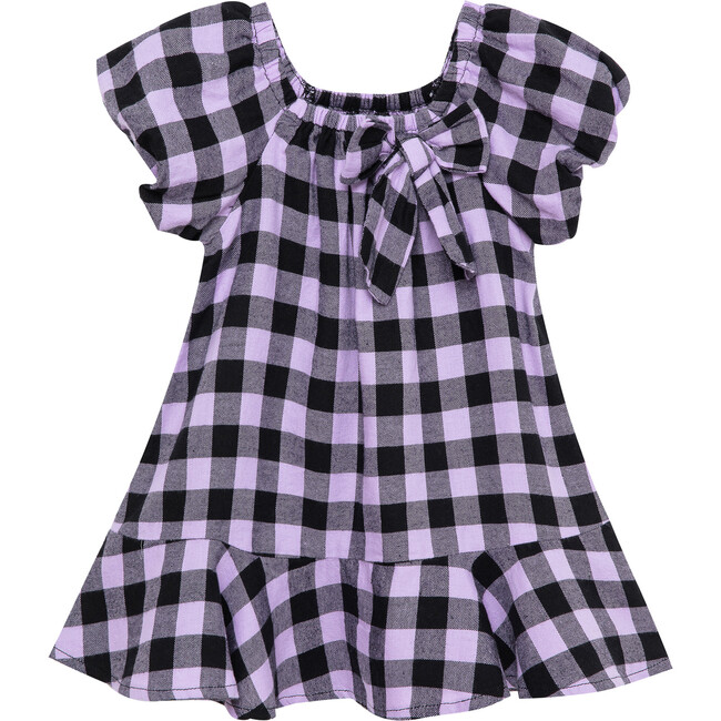 Baby Puff Sleeve Gingham Dress, Lilac