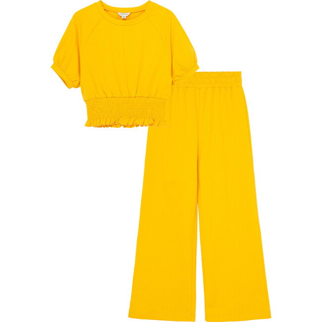 French Terry Smocked Set, Yellow - Mixed Apparel Set - 1
