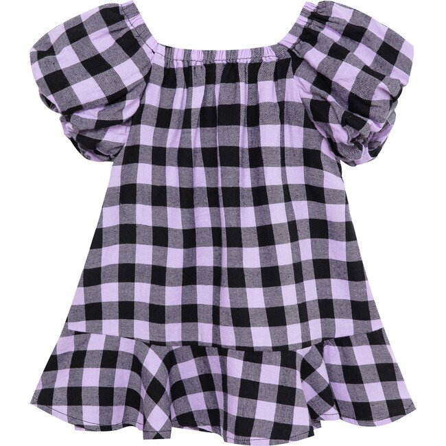 Baby Puff Sleeve Gingham Dress, Lilac