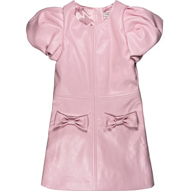 Puff Sleeve Faux Leather Dress, Pink