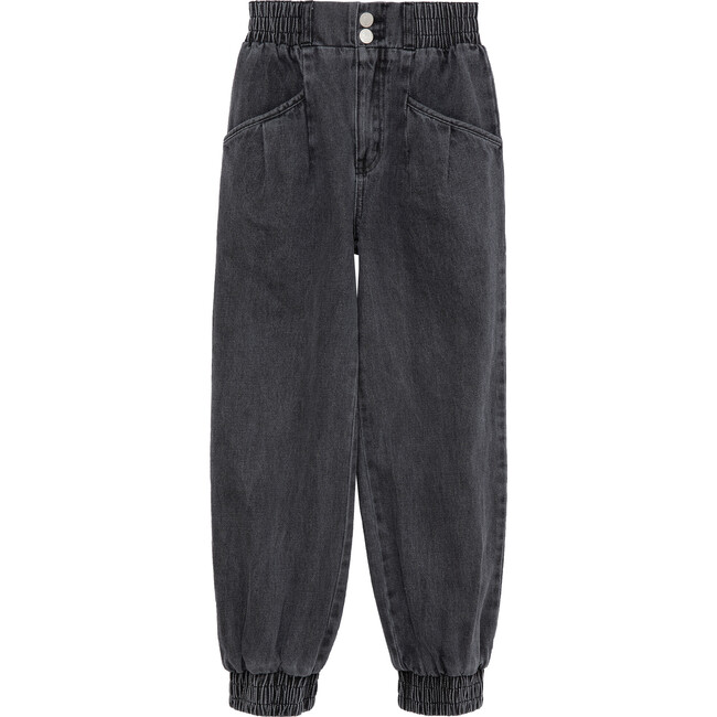 Smocked Denim Joggers, Black - Jeans - 1