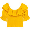 Smocked Ruffle Top, Yellow - Blouses - 1 - thumbnail
