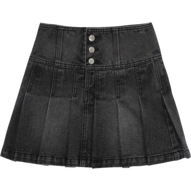Pleated Denim Skort, Black - Skirts - 1