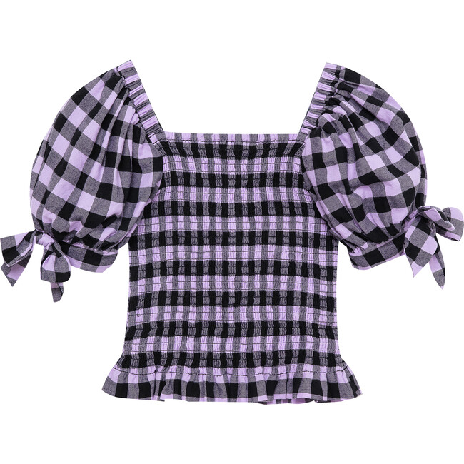 Smocked Puff Sleeve Top, Gingham - Blouses - 2