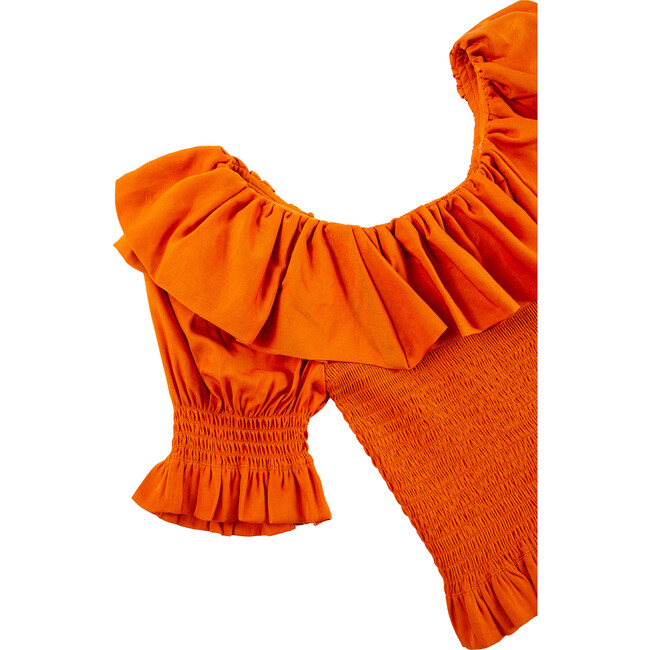 Smocked Ruffle Top, Rust - Blouses - 3