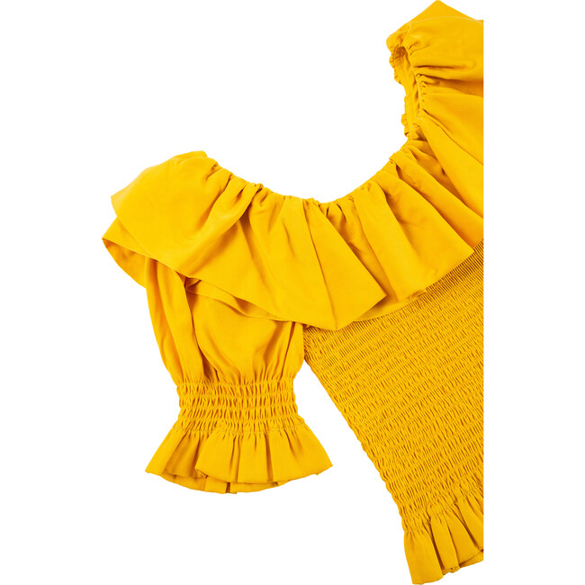 Smocked Ruffle Top, Yellow - Blouses - 3