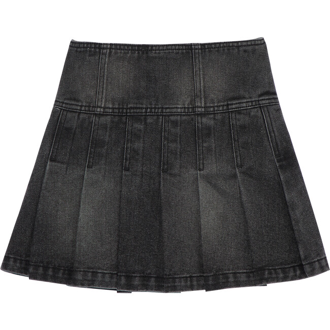 Pleated Denim Skort, Black - Skirts - 3