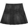 Pleated Denim Skort, Black - Skirts - 3