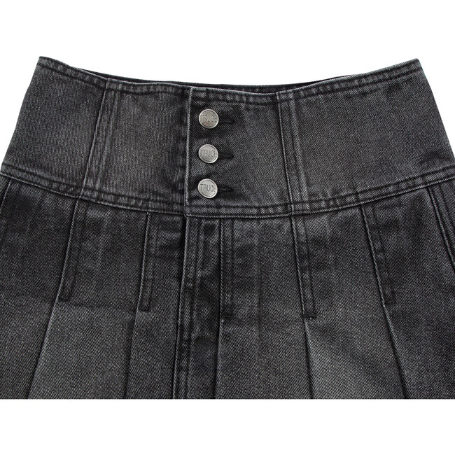 Pleated Denim Skort, Black - Skirts - 4