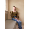 Puff Sleeve Henley Top, Olive - Blouses - 2