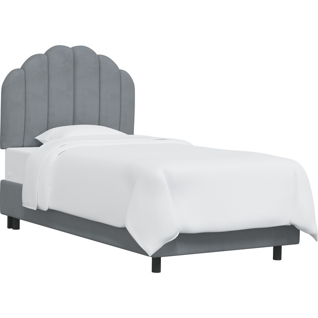Scalloped Bed, Velvet Steel Grey
