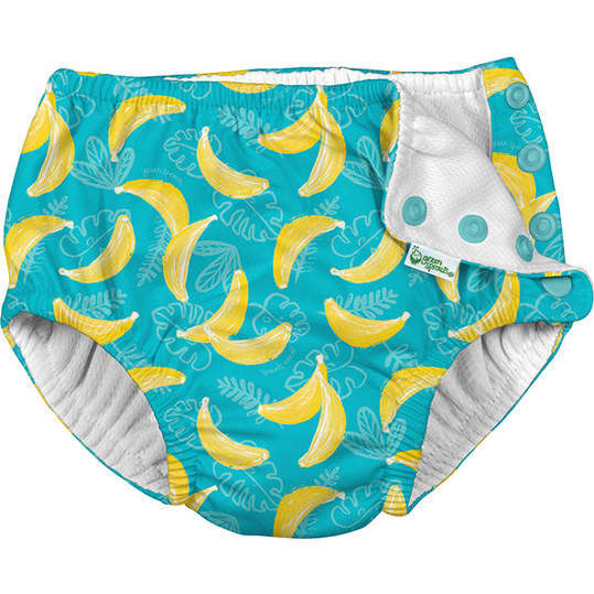Snap Reusable Absorbent Swimsuit Diaper, Aqua Bananas