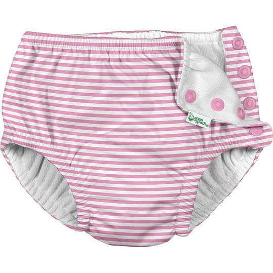 Snap Reusable Absorbent Swimsuit Diaper, Light Pink Pinstripe - Suits & Separates - 1